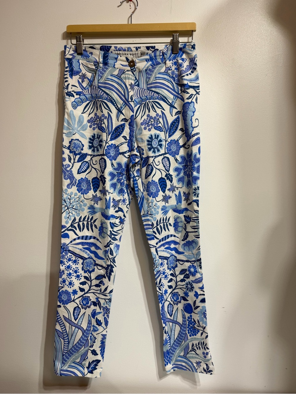Gretchen Scott Blue & White Floral Print Pants size medium